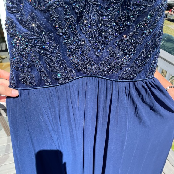 Navy blue halter prom dress. - Picture 6 of 9